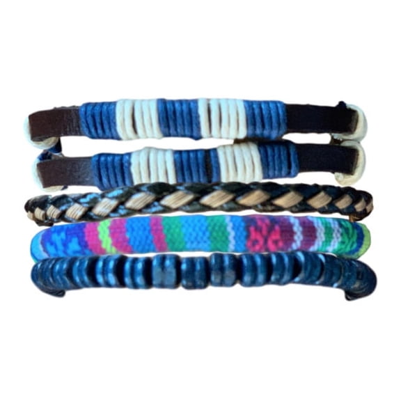 Men Women Leather Blue Brown Wooden Wristband Bracelets for Beaded Bangle 4pcs