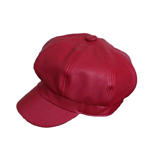 Men Women Leather Octagonal Baker Cap Gatsby Newsboy Casquette Peaked Cabbie Hat