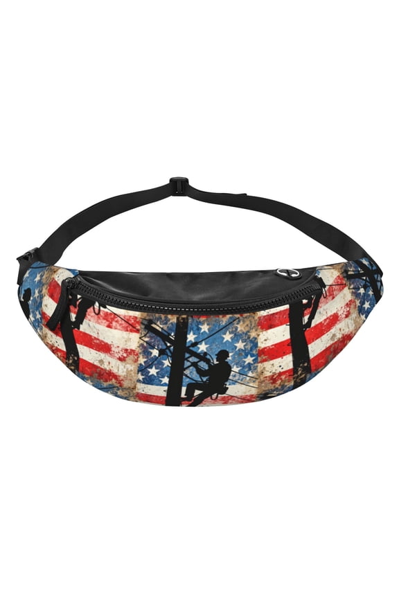 Men Women Lineman America Flag Fanny Pack Crossbody Waist Belt Bag Easy Carry Any Phone Wallet