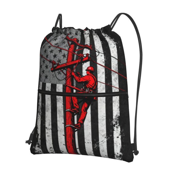 Men Women Lineman Pattern Sport Gym Water Resistant Sackpack Drawstring Backpack Bag