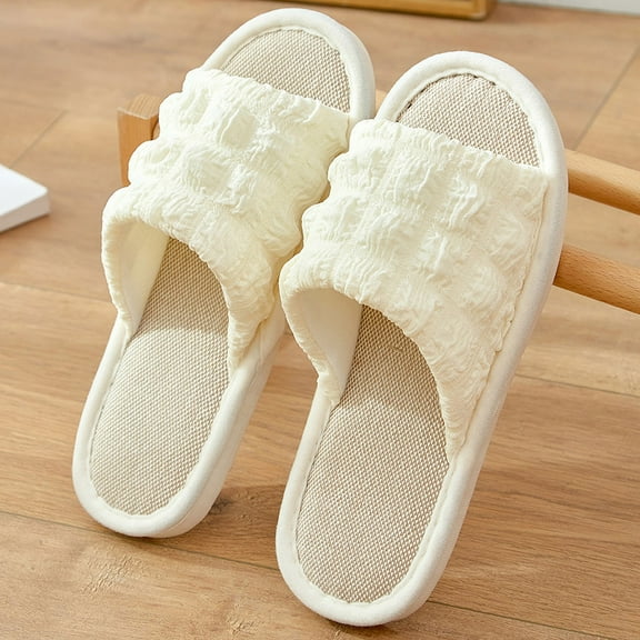 Men Women Linen House Slippers Soft Sole Non-Slip Breathable Indoor Outdoor Lightweight Quiet Home Spa Gym Pool Bedroom Bathroom Footwear Multiple Sizes