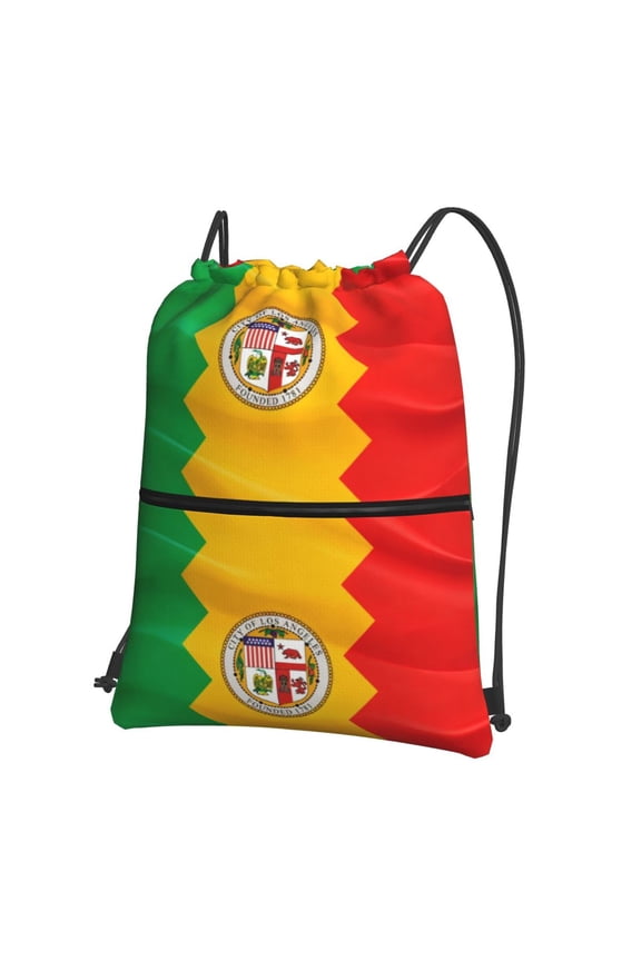 Men Women Los Angeles California Flag Sport Gym Water Resistant Sackpack Drawstring Backpack Bag