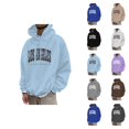 thumbnail image 1 of Men Women Los Angeles Letter Print Hoodie Sweatshirt Long Sleeve Crewneck Drawstring Unisex Casual Pullover, 1 of 5