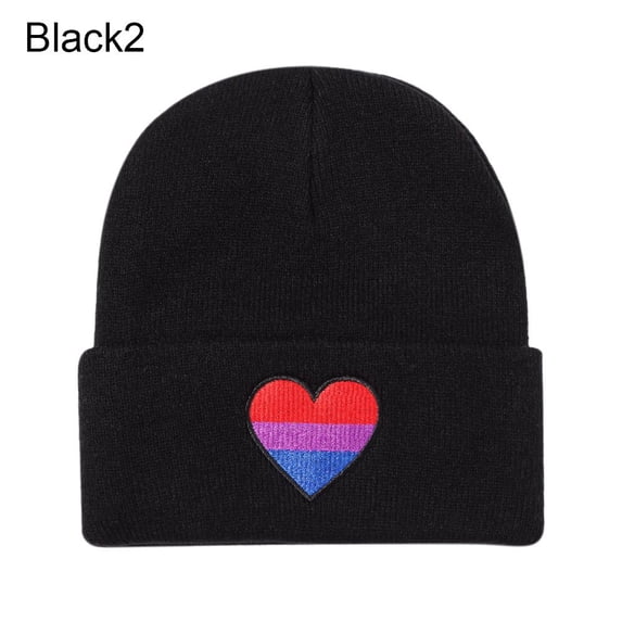 Men Women Love Heart Embroidery Knit Cap Knitted Hats Beanies Hats Rainbow BLACK 2