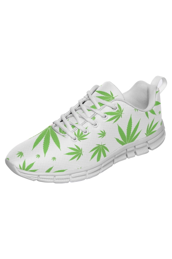 Men Women Marijuana Sneakers Pot Leaf 420 Weed Fashion Sport Running Shoes Athletic Tennis Walking Shoes White Size 4.5