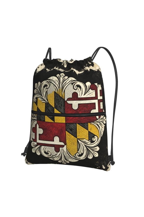 Men Women Maryland Flag Heart Sport Gym Water Resistant Sackpack Drawstring Backpack Bag
