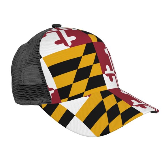 Men Women Maryland-Flag Pattern Adjustable Trucker Hat Lightweight Mesh Back Baseball Cap One Size