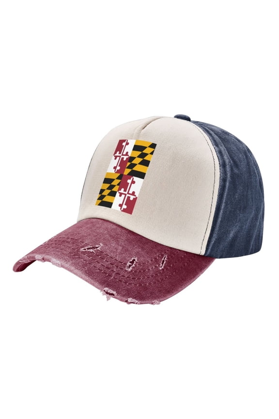 Men Women Maryland-Flag Pattern Distressed Twill Cotton Baseball Cap Vintage Adjustable Dad Hat