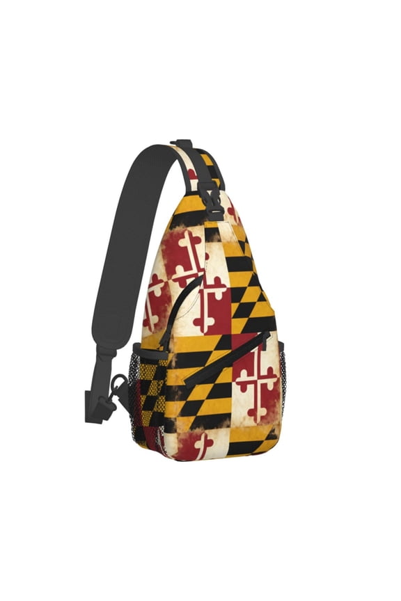 Men Women Maryland-Flag Pattern Sling Crossbody Chest Bag Backpack with Convertible Shoulder Strap