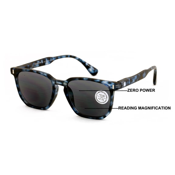 Men Women Matte Progressive Tinted Sunglasses Reader - UV Protection Bifocal Reading - Zero Power On Top CR20 +2.75