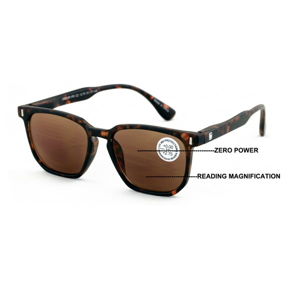 Men Women Matte Progressive Tinted Sunglasses Reader - UV Protection Bifocal Reading - Zero Power On Top CR20 +3.25