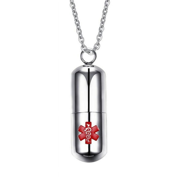 Men Women Medical Identification Necklace Shape Container Storage Box