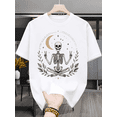 thumbnail image 1 of Men Women Meditating Skeleton Peace Sign Graphic T-Shirt, Vintage Boho Crescent Moon Star Leaf Wreath Gothic Short Sleeve Tee, 1 of 9