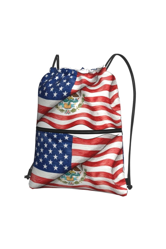Men Women Mexican America Flag Sport Gym Water Resistant Sackpack Drawstring Backpack Bag