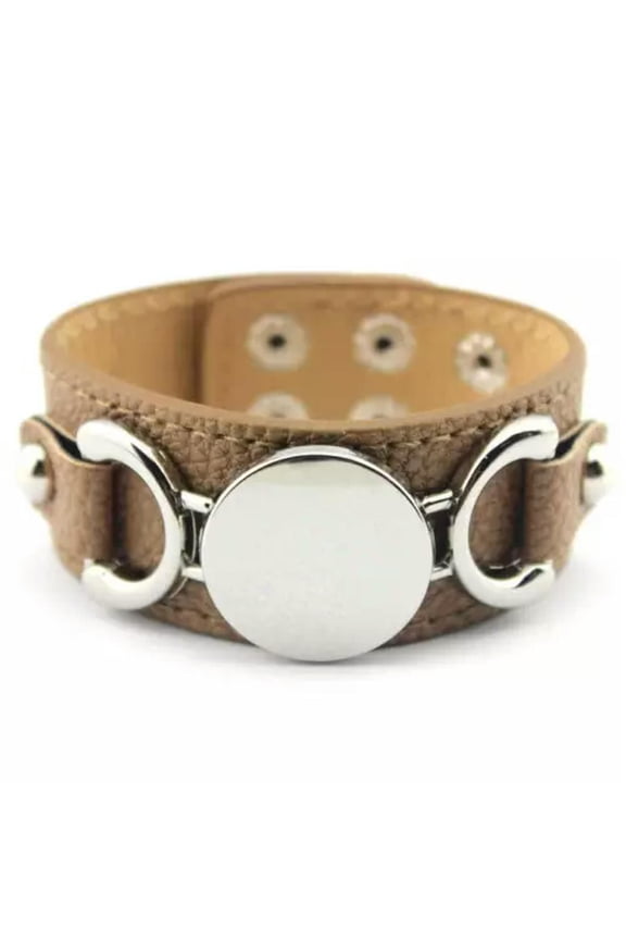 Men Women Monogram Blank Wrap Bracelet Leather Cuff Engraved Round Snap Bracelet