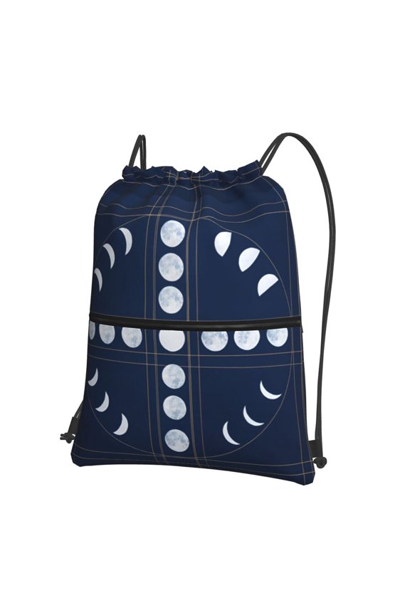 Men Women Moon Phase Pattern Sport Gym Water Resistant Sackpack Drawstring Backpack Bag
