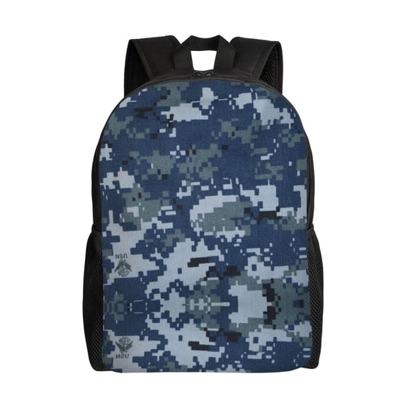 Men Women Navy Blue Digital Camouflage Laptop Backpack For Outdoor Camping Travel Daypack Casual Bag