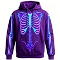 thumbnail image 1 of Men Women Neon 3D Full Skeleton Bones Print Hoodie, Drawstring Kangaroo Pocket Long Sleeve Pullover Sweatshirt Halloween Streetwear Casual Outerwear Tops(Purple4,XXXL), 1 of 4