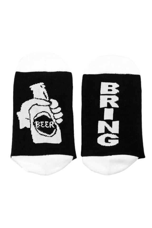 Men Women Novelty Words Crew Socks Funny Letters Bring Beer Harajuku Black White Breathable Sports Cotton Anklet Hosiery Gifts