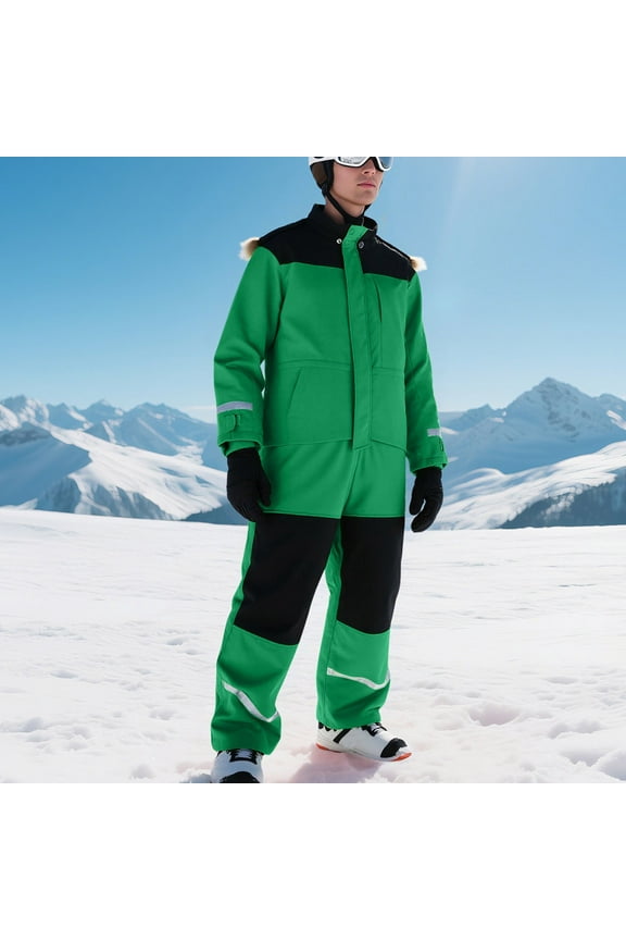 Men Women One Piece Ski Suit Waterproof Windproof Jumpsuit Insulated Warm Snowsuit with Hood Reflective Stripes for Snowboarding Winter Outdoor Sports
