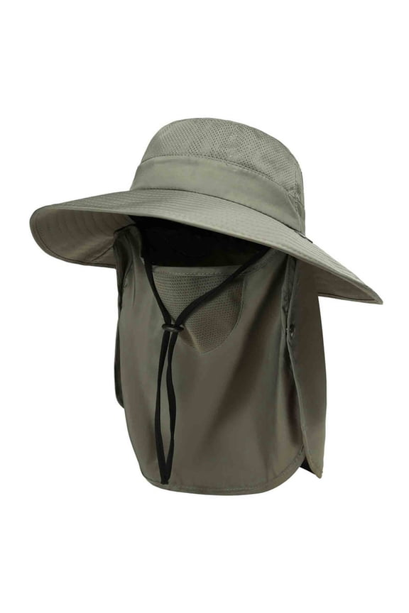 Men Women Outdoor Sun Hat UPF 50 Protection Waterproof Breathable Fishing Hat Face Cover Summer Neck Flap Hat with Strings Army Green