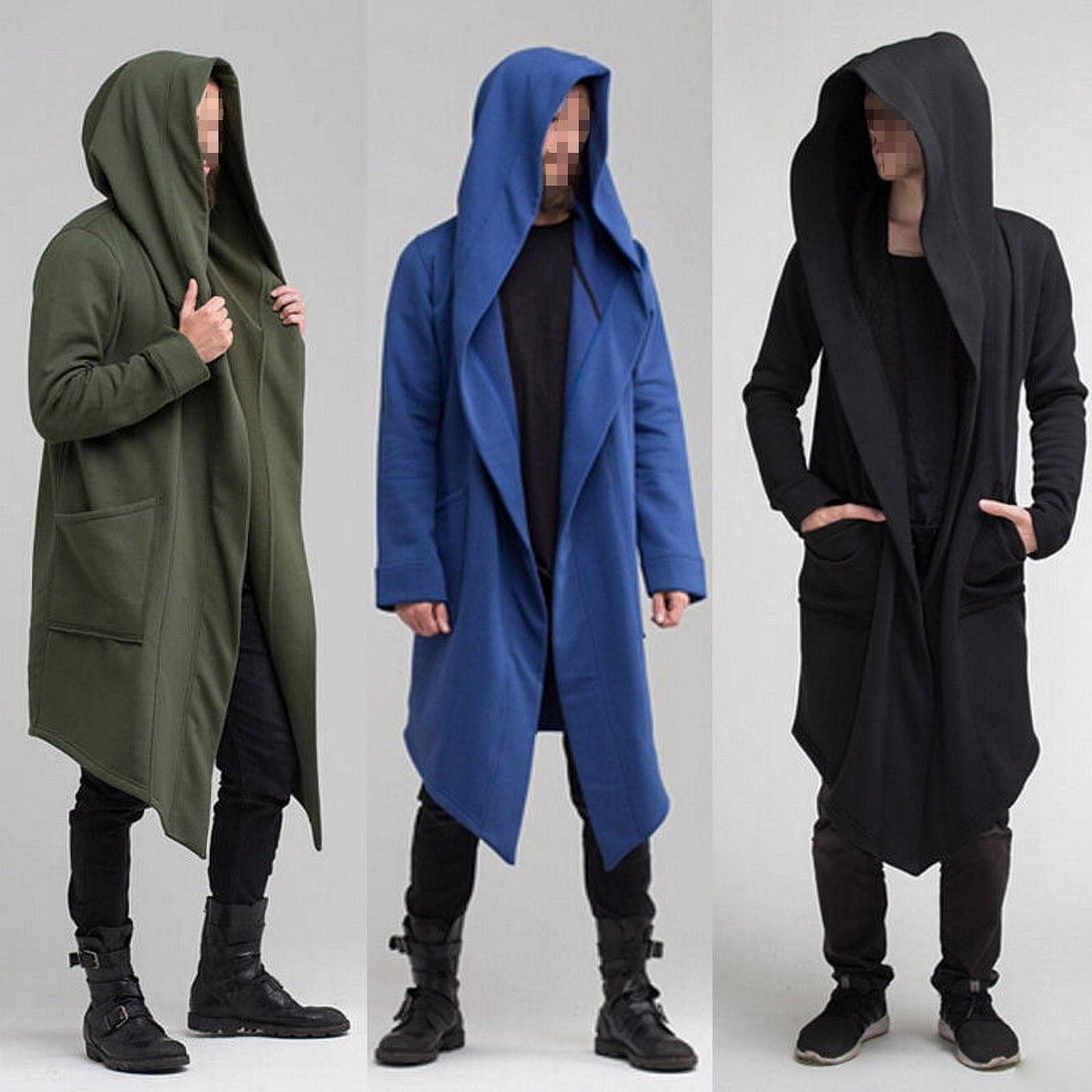 Men Women Outwear Hooded Coat Long Trench Jacket Warm Casual Cloak Cape ...