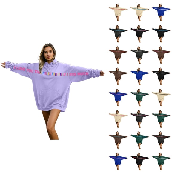 Men Women Oversized Hoodies 2026 Casual Long Sleeve Valentines I Love You This Much Sweatshirt with Pockets for Couples