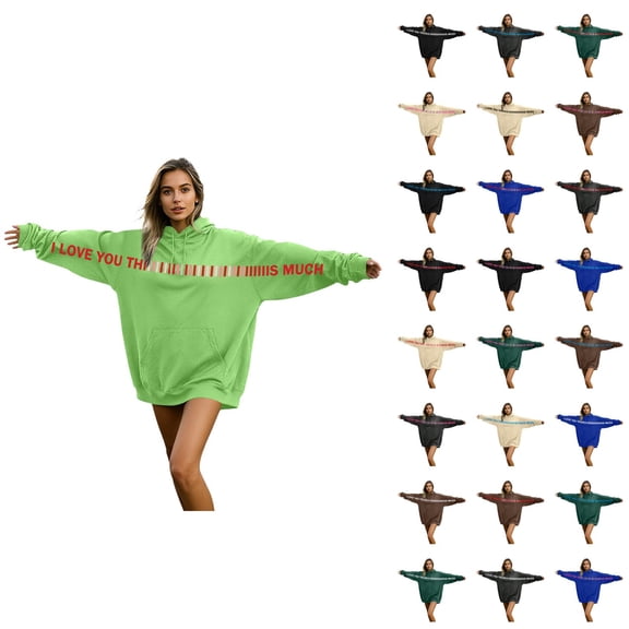 Men Women Oversized Hoodies 2026 Trendy Long Sleeve I Love You This Much Valentines Sweatshirt with Pockets for Couples