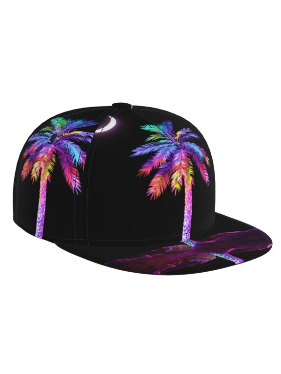 Men Women Palmetto Tree Tie Dye Flat Brim Hat Snapback Baseball Cap