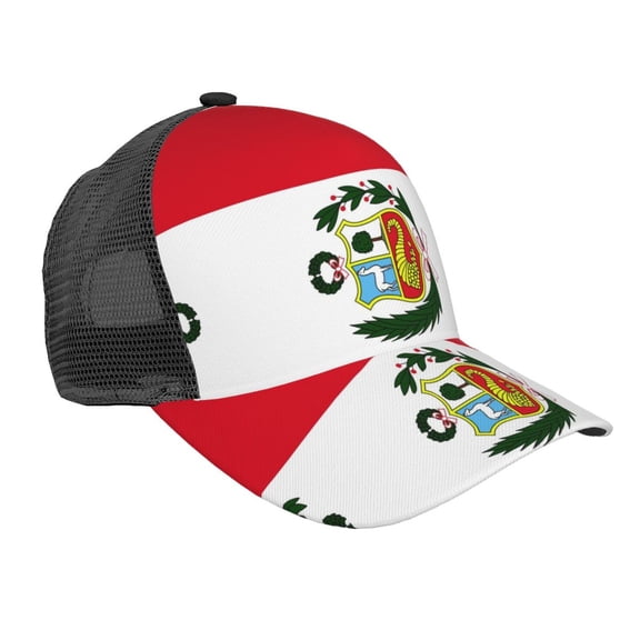 Men Women Peru Flag Adjustable Trucker Hat Lightweight Mesh Back Baseball Cap One Size