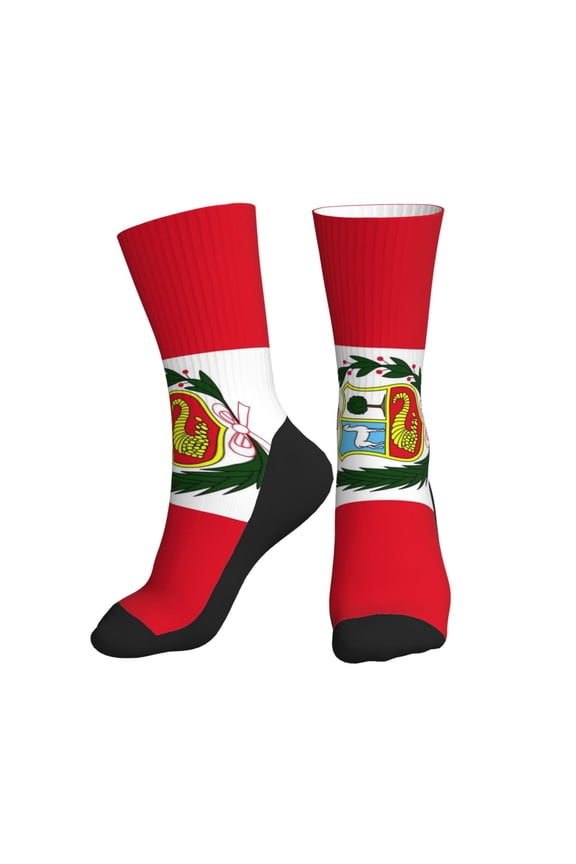 Men Women Peru Flag Funny Novelty Mid-Crew Socks