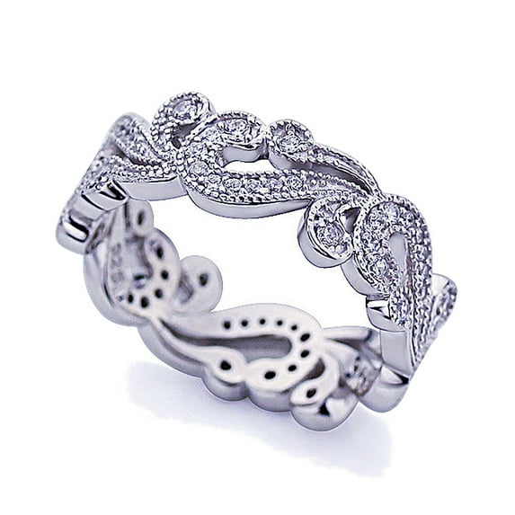 Men Women Platinum Plated Sterling Silver 0.5ct CZ Wedding Band Vintage Style Eternity Ring ( Size 5 to 9 ), 6