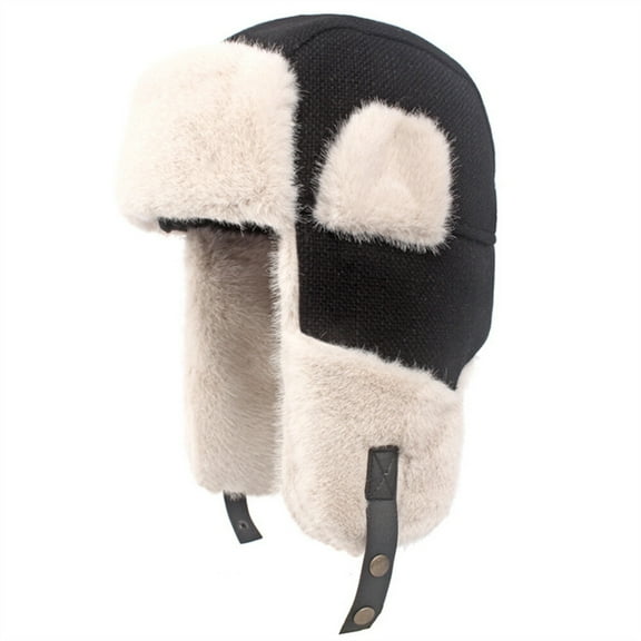 Men Women Plush Warm Ear Muff Trapper Hat Thicken Cotton Outdoor Cycling Ski Cap