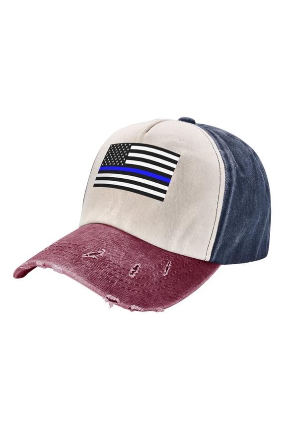 Men Women Police Thin Blue Line Flag Distressed Twill Cotton Baseball Cap Vintage Adjustable Dad Hat