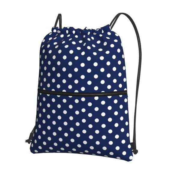 Men Women Polka Dot Navy Pattern Sport Gym Water Resistant Sackpack Drawstring Backpack Bag