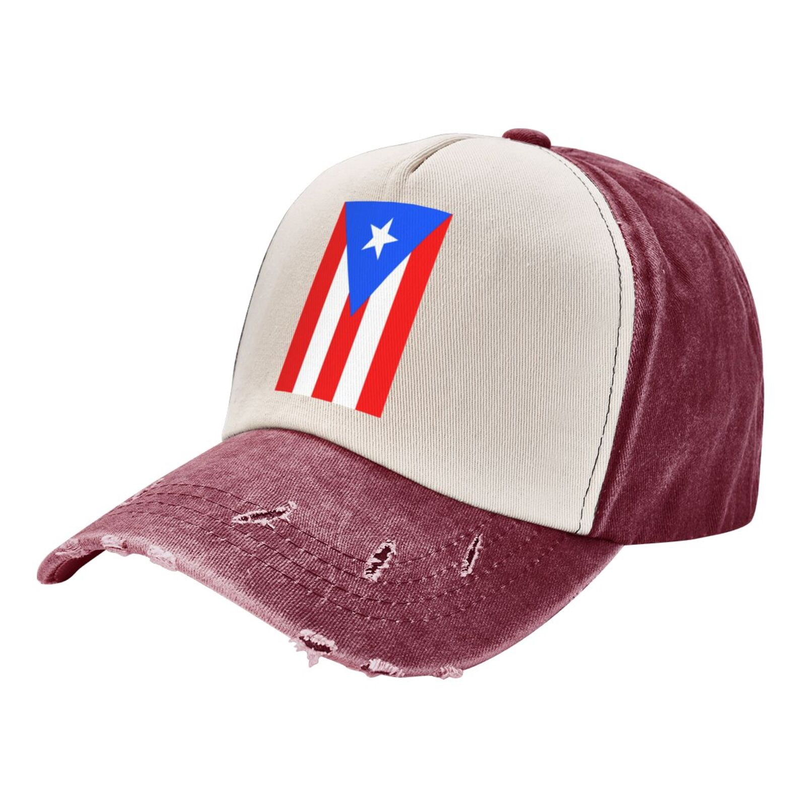USA Puerto Rico Flag Baseball Cap - Cotton Adjustable Dad Hat, Washed Retro Style, Red - View #5