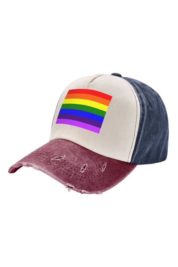 Men Women Pride Rainbow Flag Pattern Distressed Twill Cotton Baseball Cap Vintage Adjustable Dad Hat