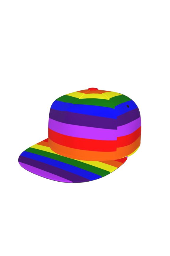 Men Women Pride Rainbow Flag Pattern Flat Bill Hip Hop Visor Snapback Hat Adjustable Baseball Cap