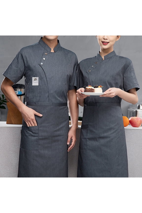 Men Women Professional Chef Jacket Short Sleeve Button Style Comfort Uniform for Hotel Kitchen Use Gray 3XL