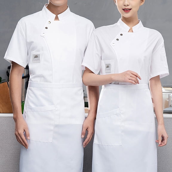 Men Women Professional Chef Jacket Short Sleeve Button Style Comfort Uniform for Hotel Kitchen Use White L