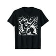 thumbnail image 1 of Men Women Punk Rock Band Tee - Black Cat Playing Electric Guitar Graphic Shirt with Lightning Bolts ,  Concert Outfit，Black，S-5XL, 1 of 5