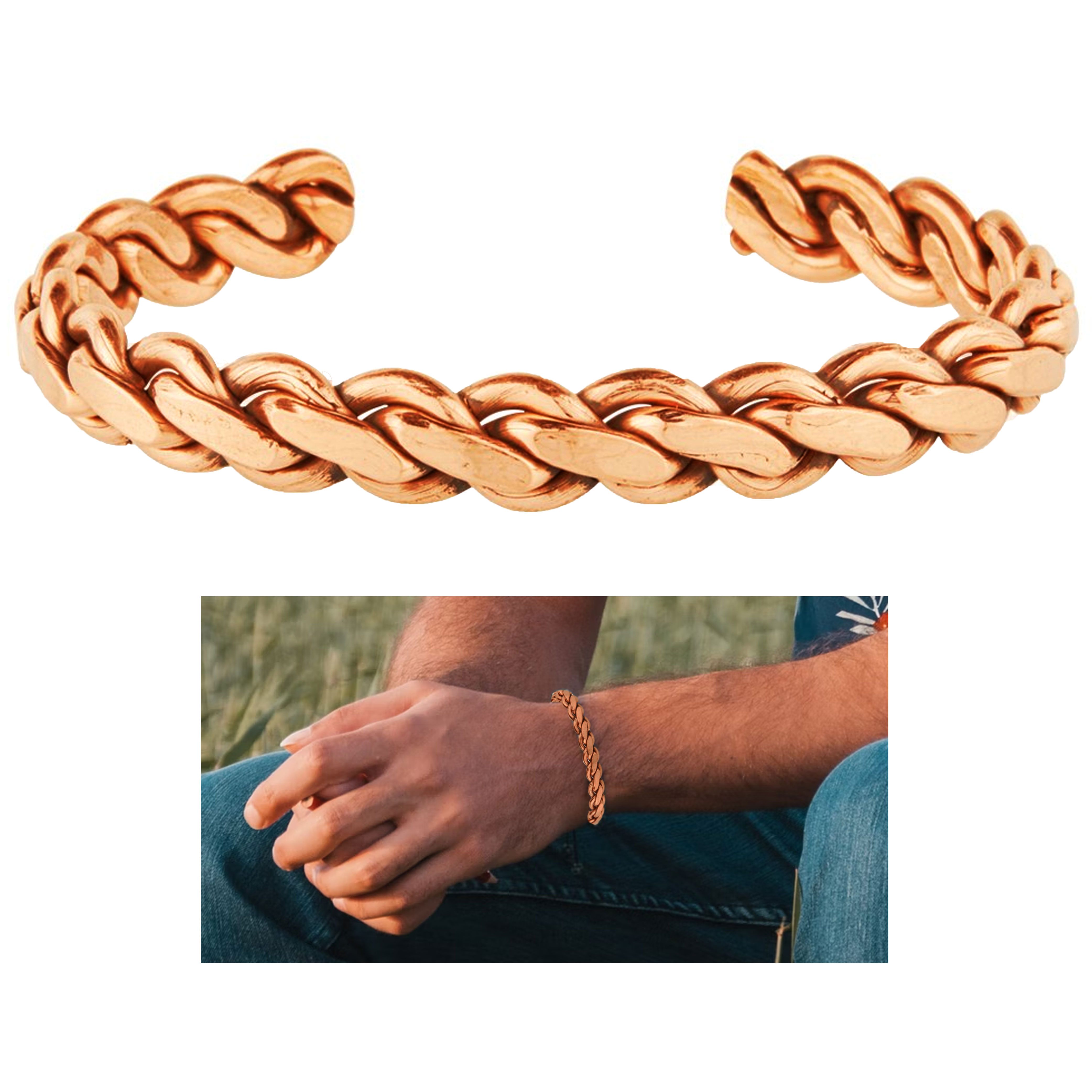 Bracciale In Rame Con Placcatura Argento Sabona Per Uomo E Donna - Effetto Lenitivo Per Artrite - Modello Plain