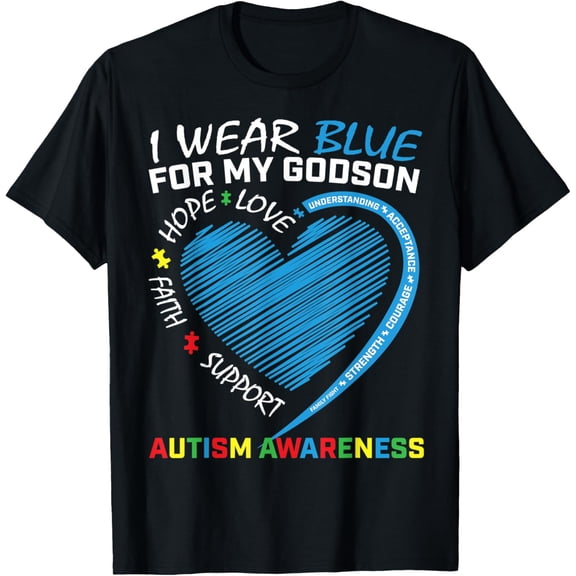 Men Women Puzzle Heart I Wear Blue Godson Autism Awareness T-Shirt