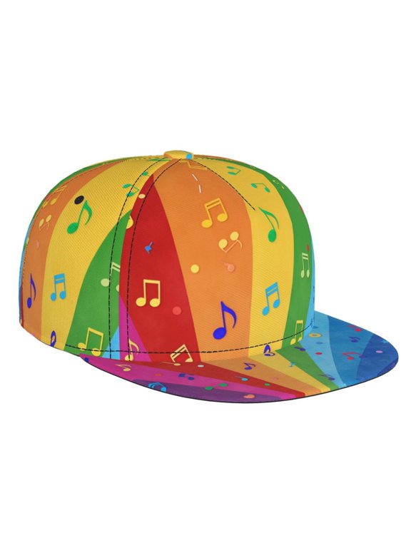 Men Women Rainbow Colorful Music Notes Flat Brim Hat Snapback Baseball Cap