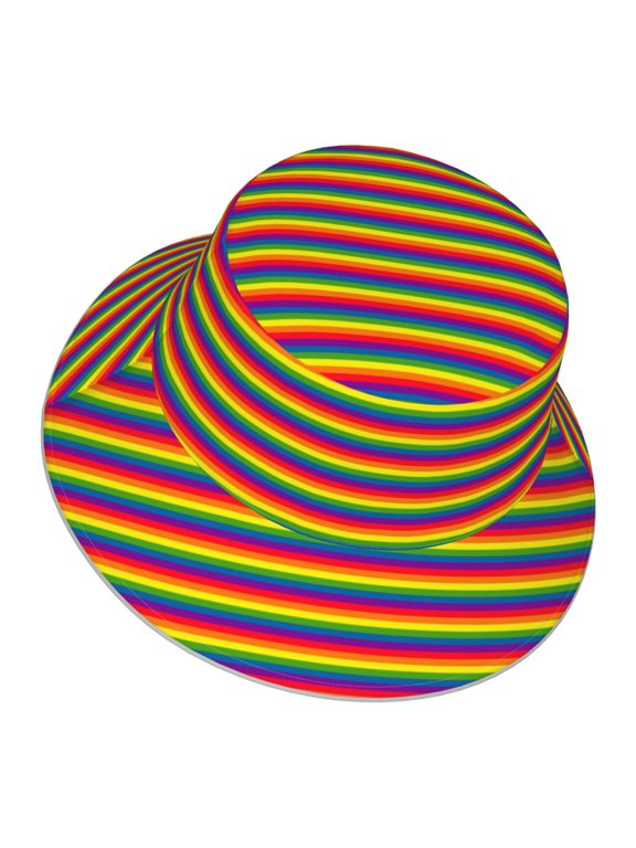 Men Women Rainbow Stripe Pattern Reflective Bucket Hat Reversible Runner Cap Visor Hat