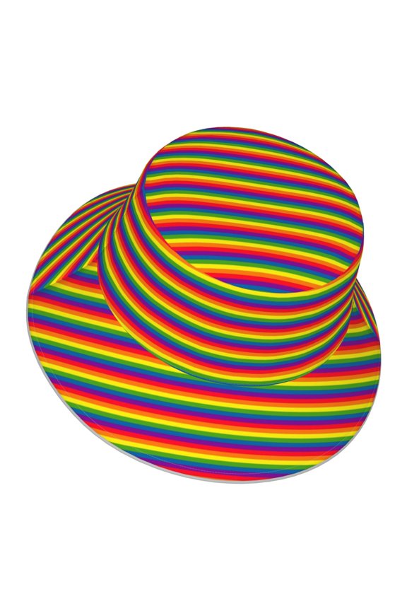 Men Women Rainbow Stripe Pattern Reflective Bucket Hat Reversible Runner Cap Visor Hat