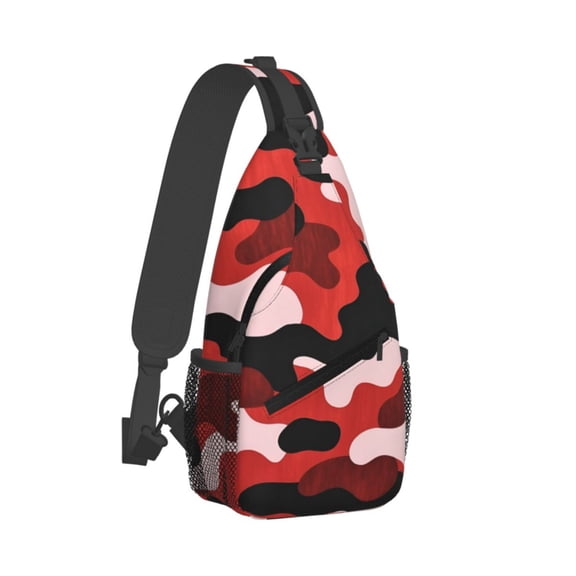 Men Women Red Camouflage Pattern Sling Crossbody Chest Bag Backpack with Convertible Shoulder Strap