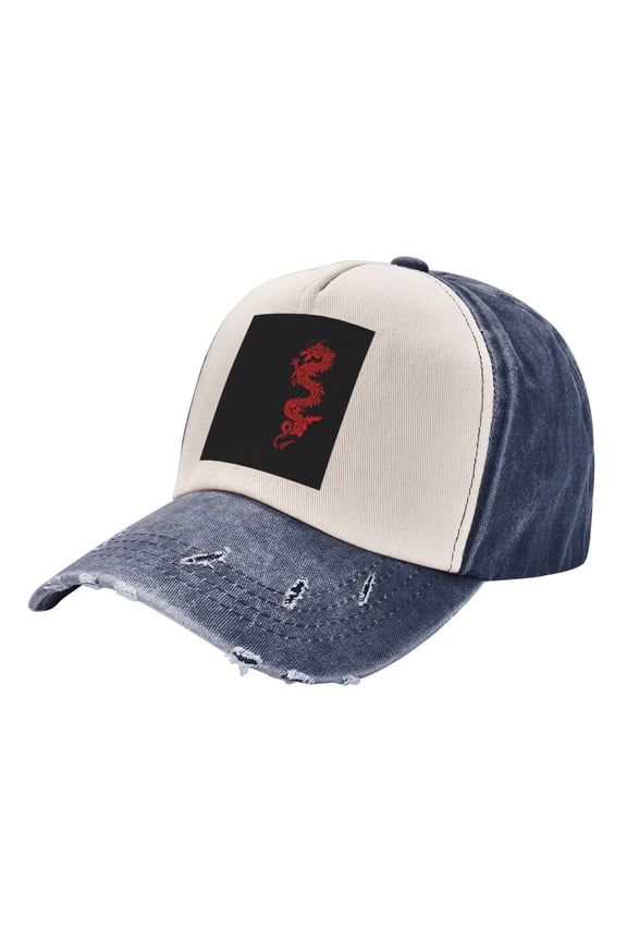 Men Women Red Loong-Dragon Distressed Twill Cotton Baseball Cap Vintage Adjustable Dad Hat