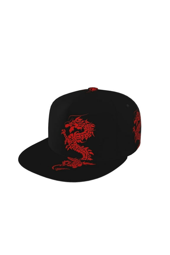 Men Women Red Loong-Dragon Flat Bill Hip Hop Visor Snapback Hat Adjustable Baseball Cap