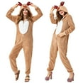 thumbnail image 1 of Men Women Reindeer Pajama Onesie Christmas Plush Hooded Cosplay Sleepwear, 1 of 7